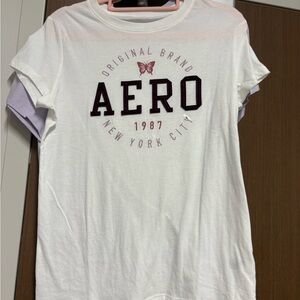 Aeropostale White Tee with Maroon Logo and Pink Accents